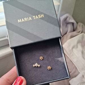 Maria Tash 18kt Yellow Gold Three Flower Garland DIAMOND Threaded Earring